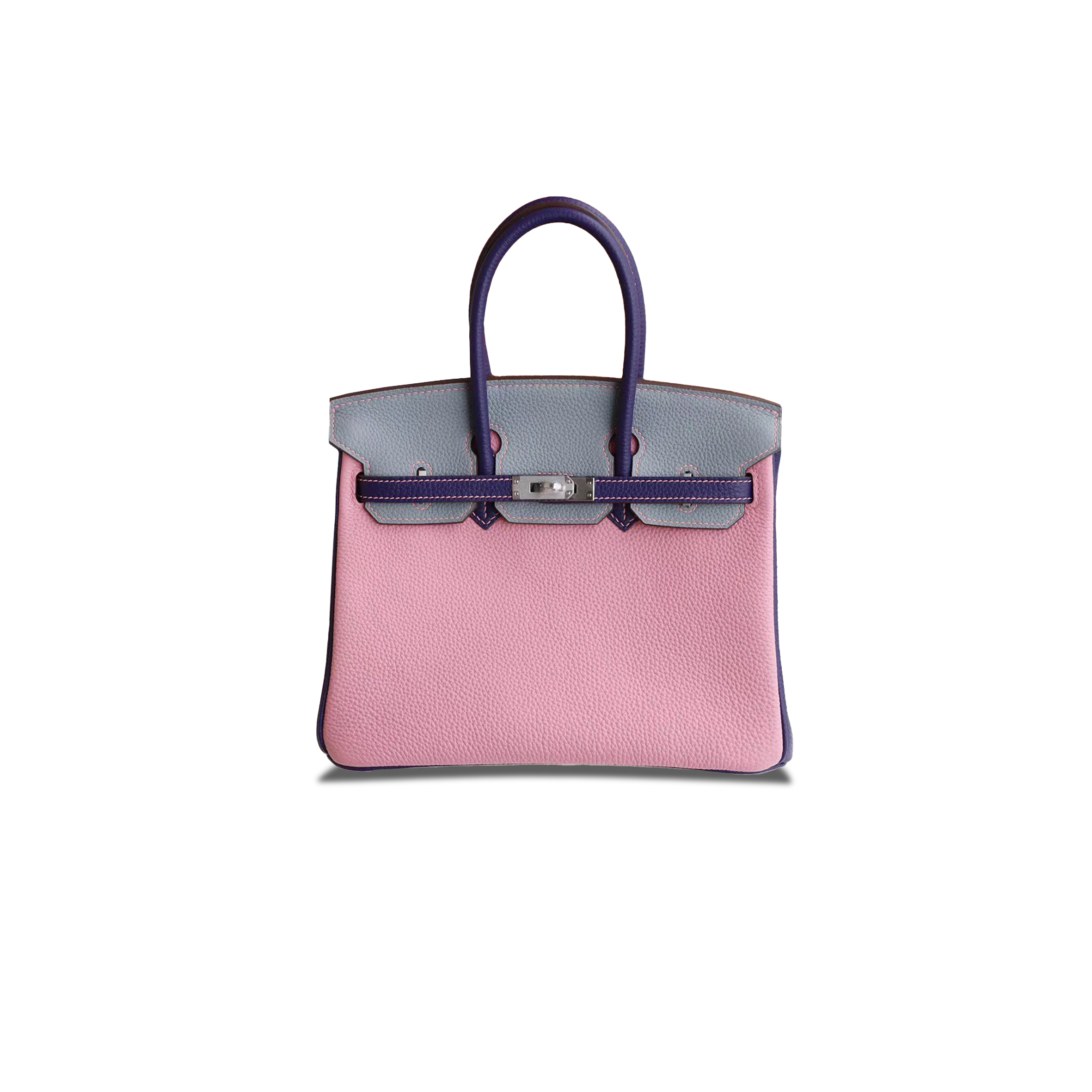 HERMÈS BIRKIN 25 TOGO LEATHER LINEN BLUE SWALLOWTAIL PURPLE MILKSHAKE PINK SILVER BUCKLE BAG H028365CC08 (25*20*13cm)